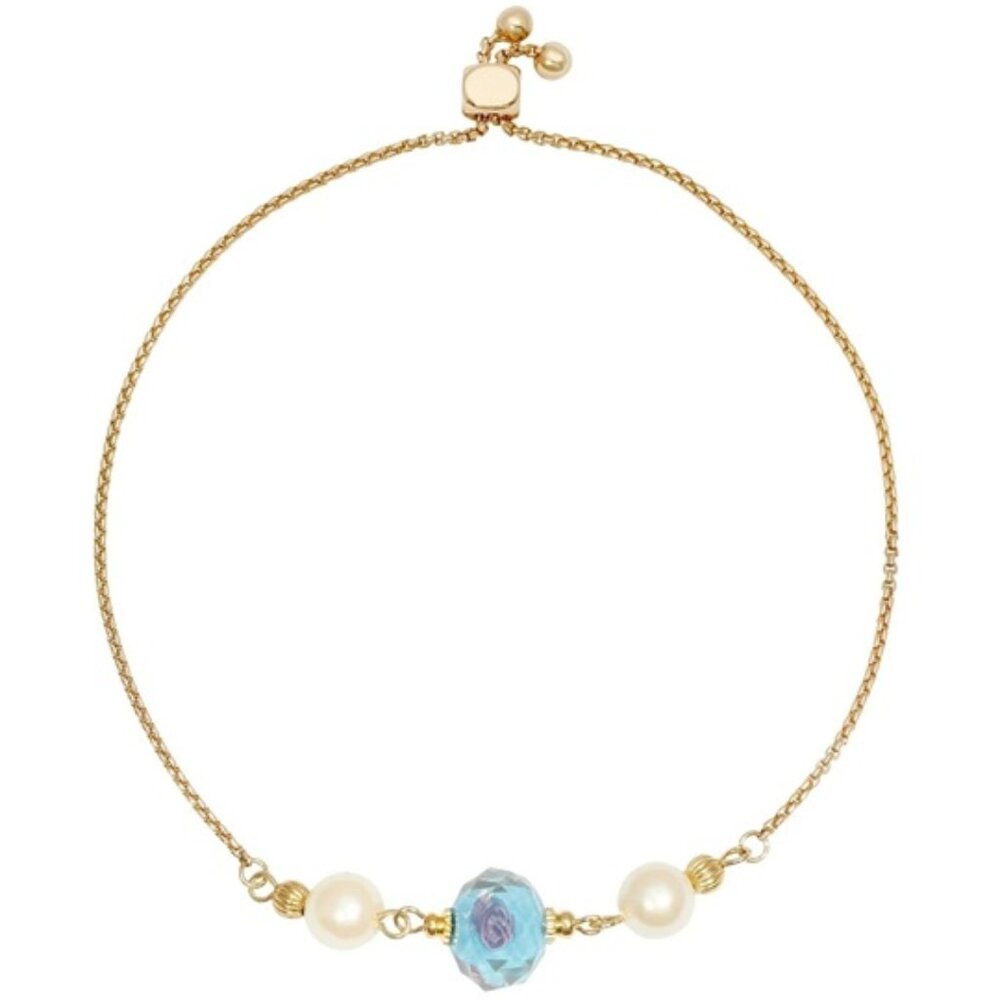 1928 JEWELRY Romantic 14KT GP Bel Fiore Aqua Blue Glass Bead Pearl Bracelet**NEW - Picture 2 of 3
